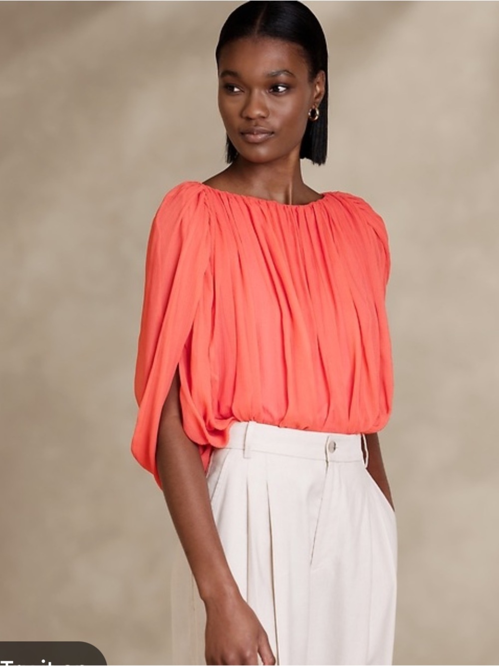 Banana Republic Bright Coral Balloon-Sleeve Blouse